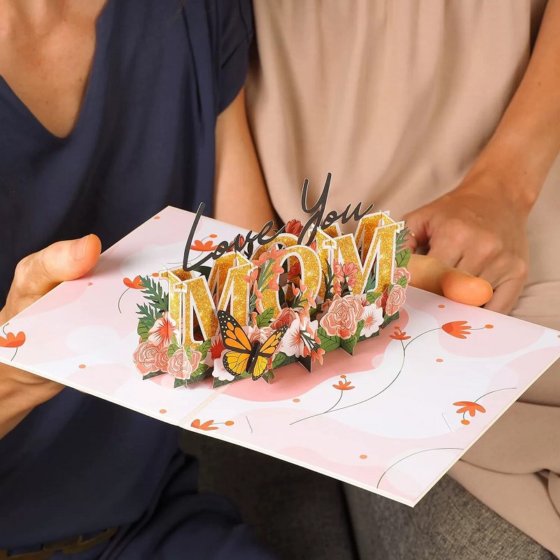 3D Pop Up Card Butterfly Gold Glitter Mom Design Perfect Mother's Day Gift