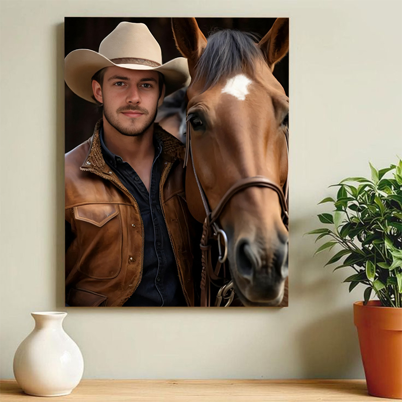 Retratos de vaqueros personalizados con intercambio de caras personalizado: un regalo elegante para papá