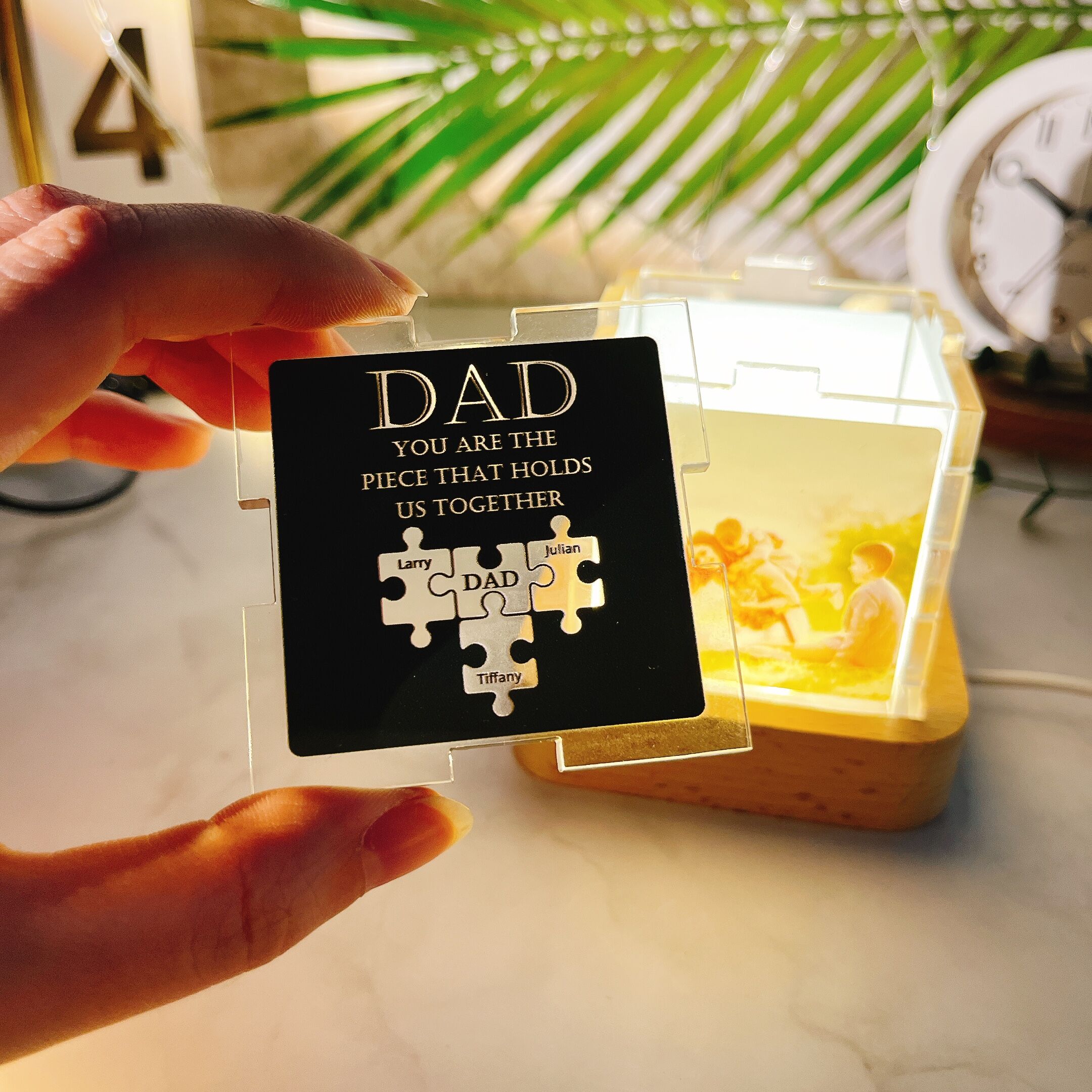 Personalisiertes Namenspuzzle Acryl Zauberwürfel Lampe mit individuellem Foto Wertvolles Geschenk zum Vatertag