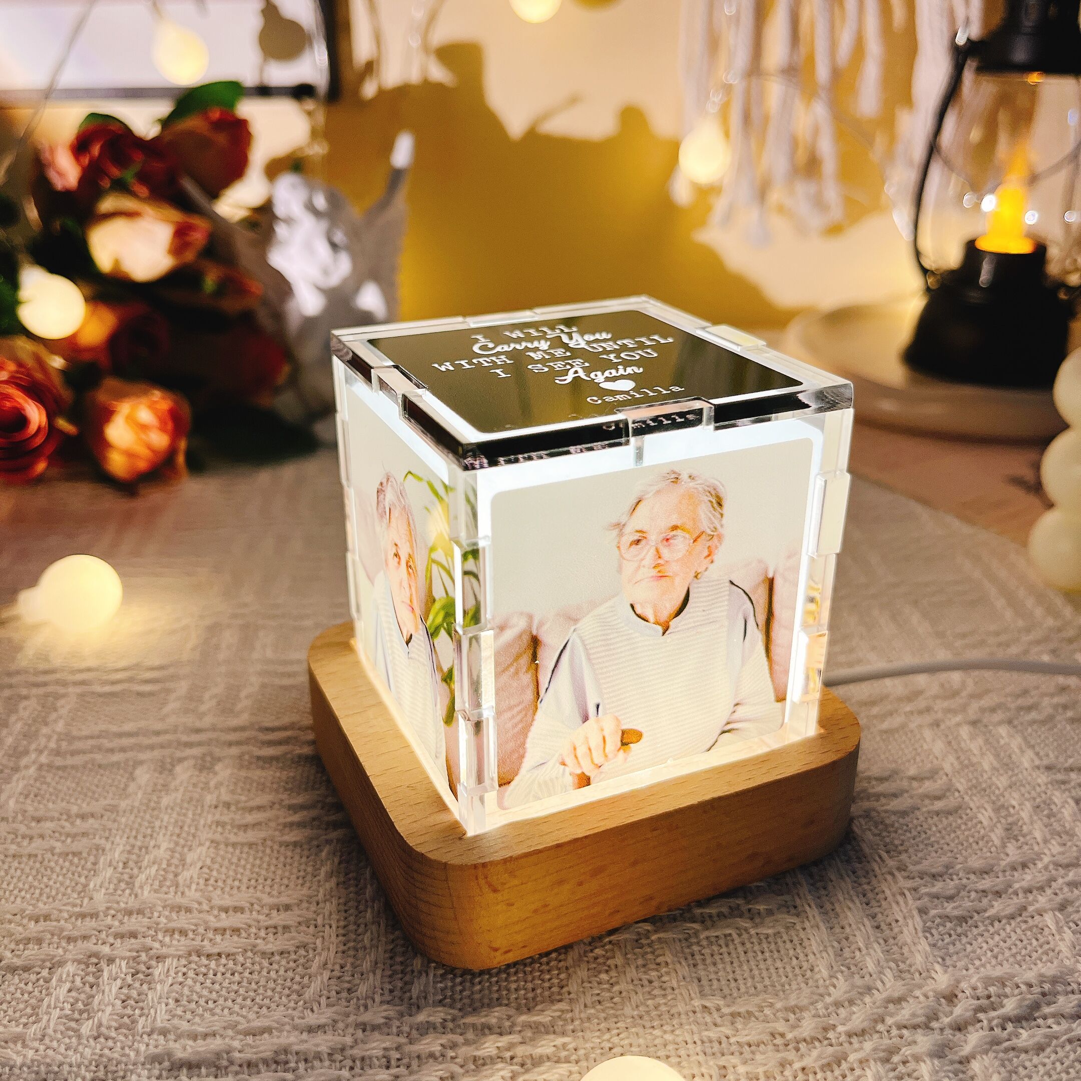 Personalisierte Foto-Acryl-Würfel-Licht mit individuellen Namen Memorial Geschenk für Ihre Liebe