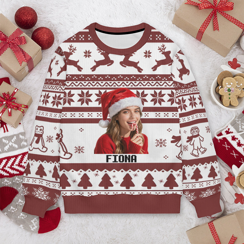 Personalized Ugly Sweater Unisex Custom Photo Funny Christmas Pattern Design Gift for Family and Friends