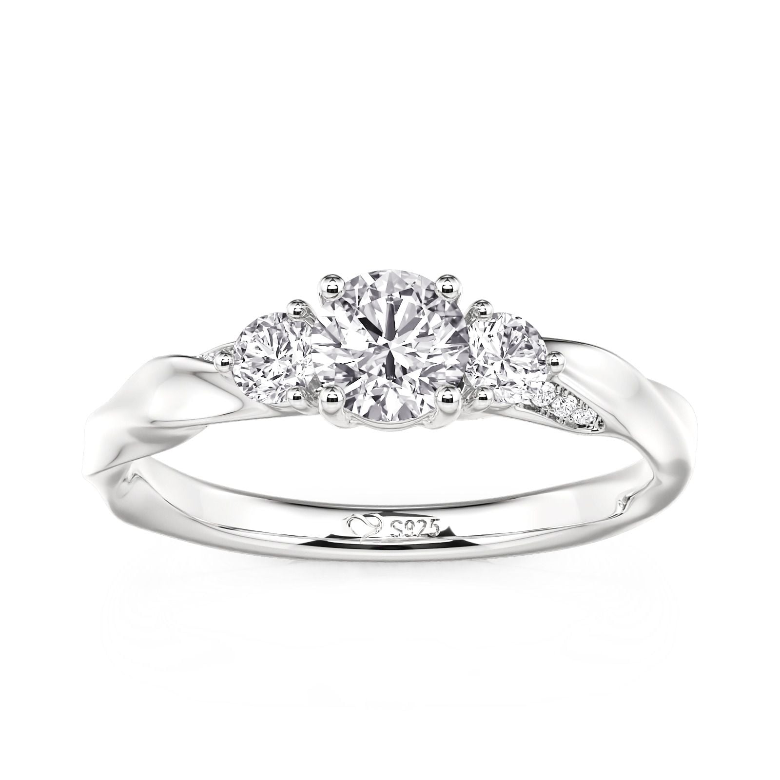 Jeulia Three Stone Twist Promise Ring Sterling Silver