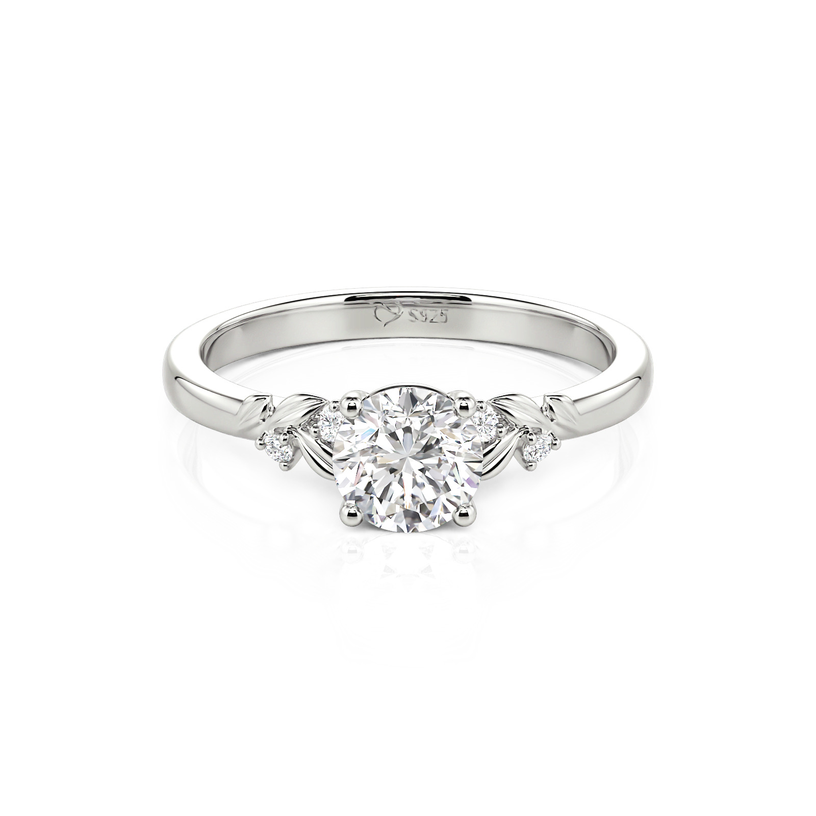 Jeulia Leaf Vine Round Cut Engagement Ring Sterling Silver