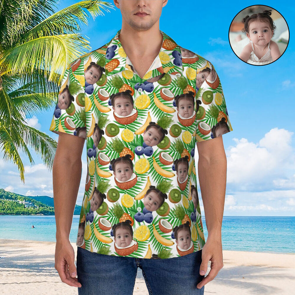Personalized Hawaiian Shirt Fruit Print Kids Face Short Sleeve Gift for Dad