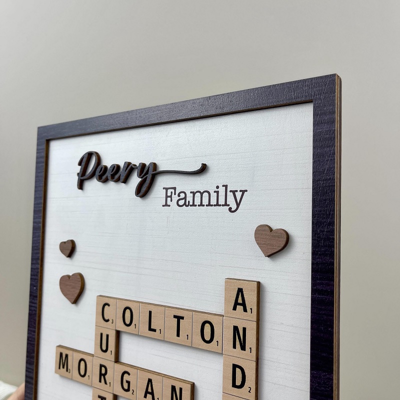 Personalized Frame Scrabble Puzzle Sign Custom Family Names Crossword Attractive Gift for Loved One