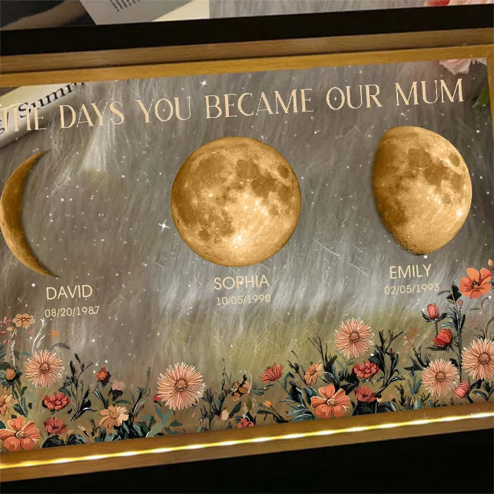 Personalized Moon Phase Picture Night Light with Custom Name And Flowers Best Mother's Day Gift