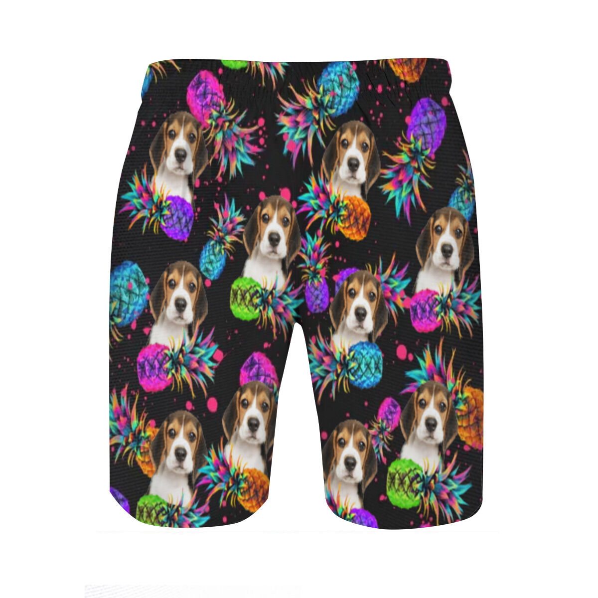 Personalized Picture Men's Beach Shorts with Colorful Pineapple Pattern Cool Gift for Him