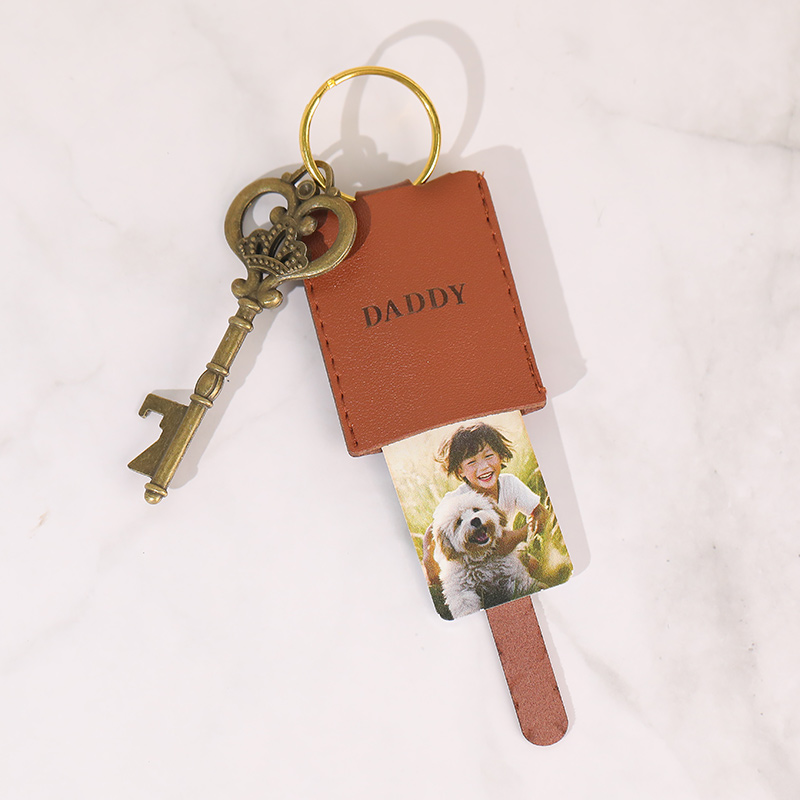 レザー 写真入れ 名入れ メッセージ入り キーホルダー カスタマイズ