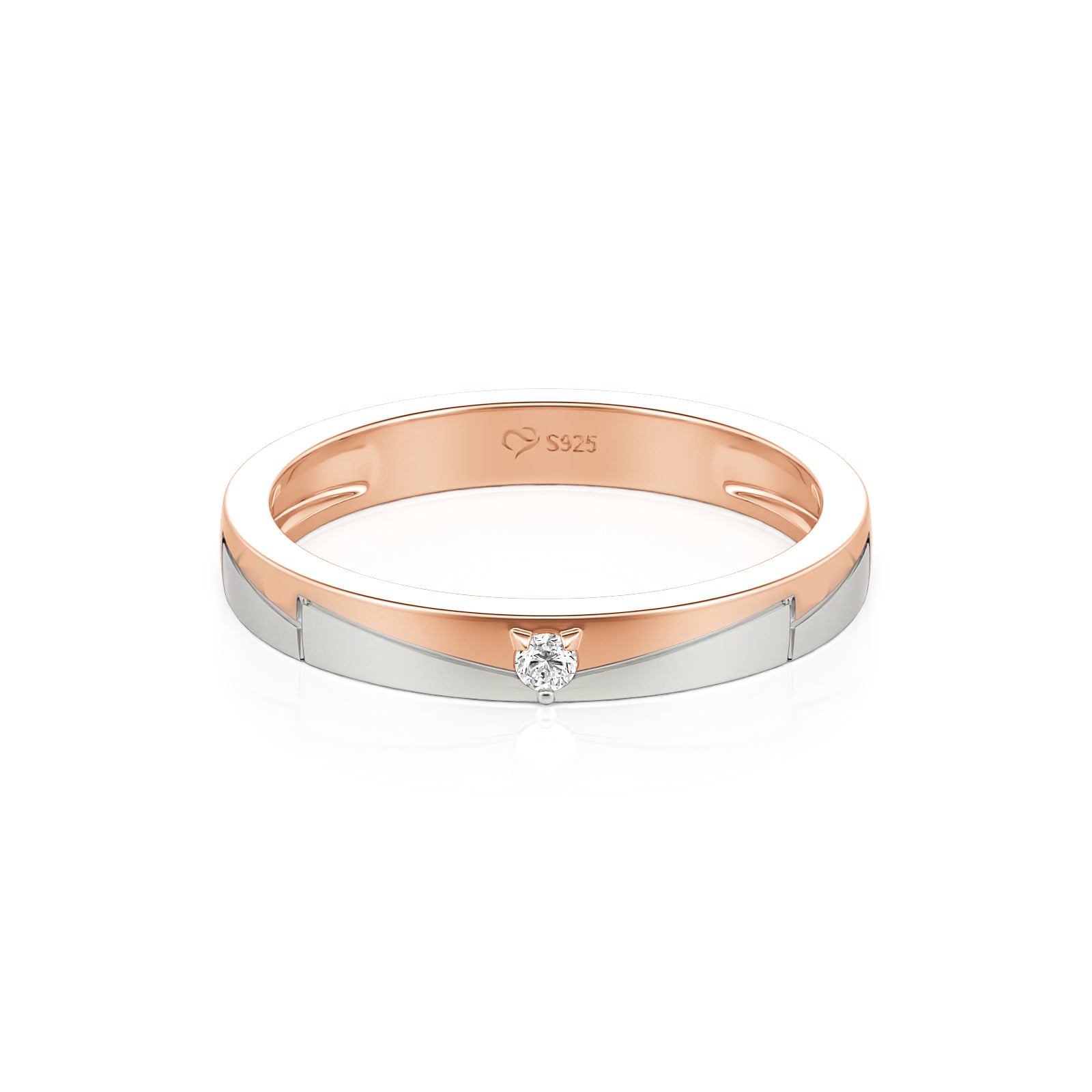 Jeulia Two Tone Cat Round Cut Sterling Silver Ring for Men