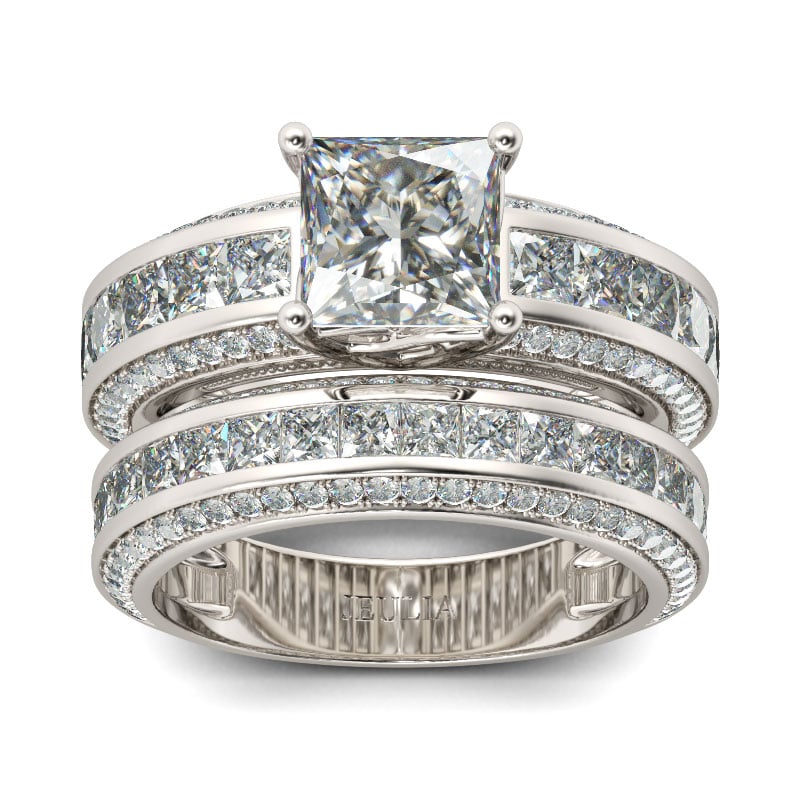 Princess & Round Cut Gemstones Ring Set for Women, 925 Sterling Silver