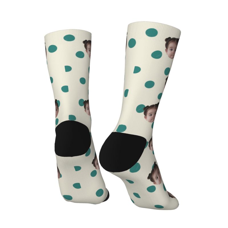 Customized Photo Socks Breathable Material with Green Polka Dots for Friends