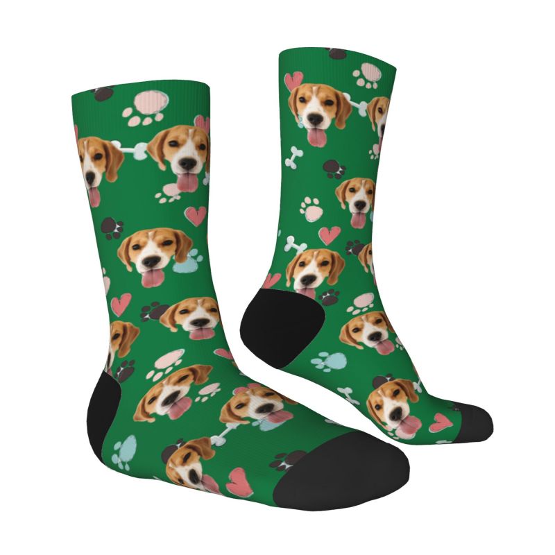 Customized Face Socks Pet Paw and Bones Print Gifts for Pet Lovers