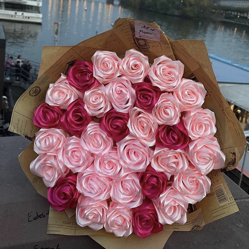 Handmade Satin Rose Bouquet Romantic Valentine's Day Gift For Girlfriend