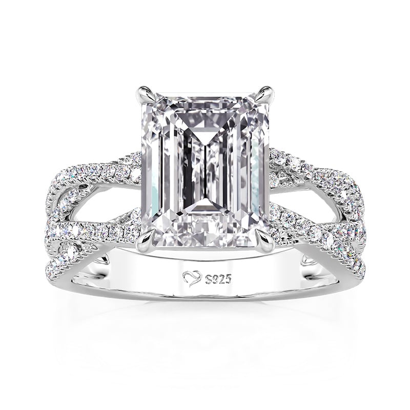Jeulia Inset Double Twist Emerald Cut Engagement Ring
