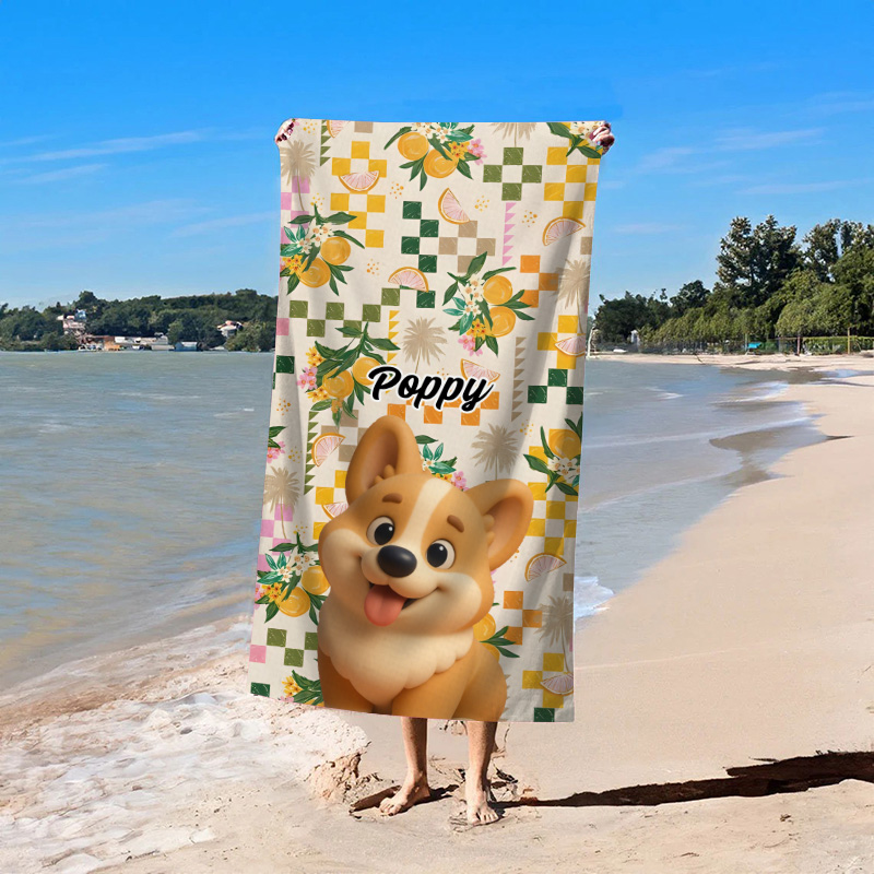 Personalized Name Bath Towel with Custom Photo Lovely Present for Pet Lover