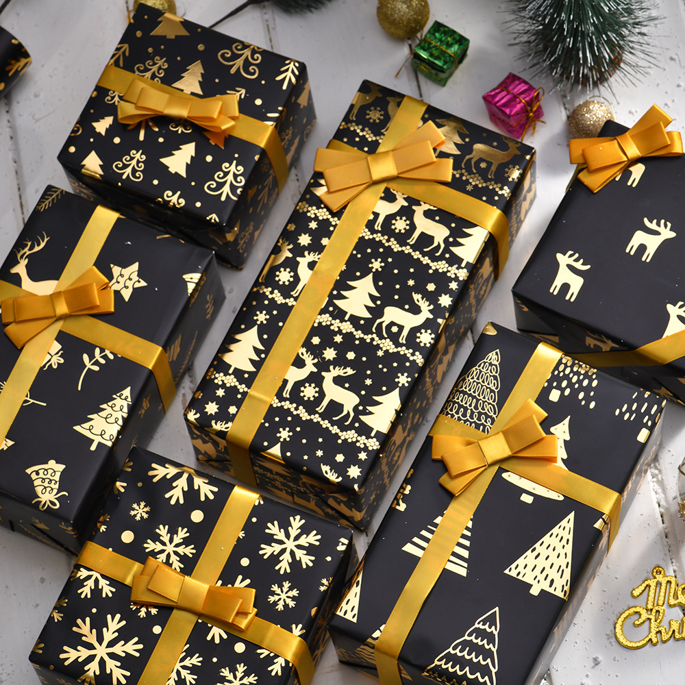 DIY Christmas Black Color Wrapping Paper Gifts for Family