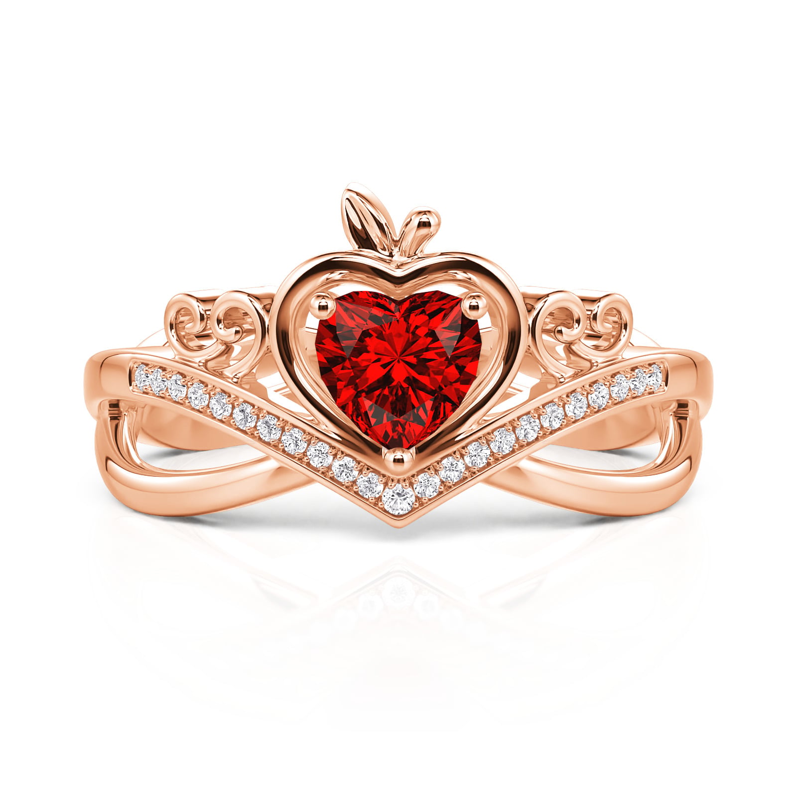 Jeulia Apple Design Red Heart Ring Sterling Silver