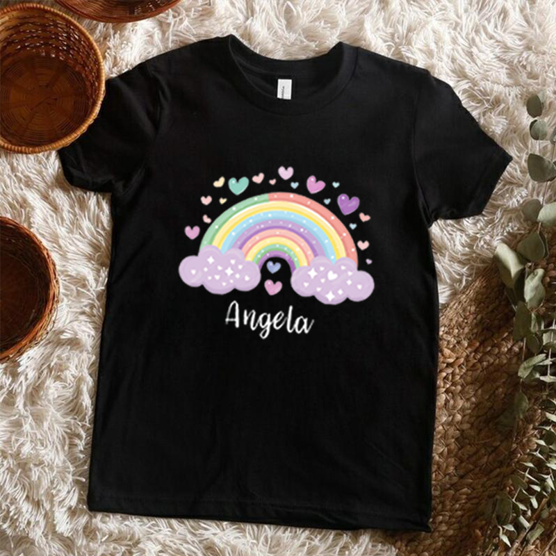 Personalized Kids T-Shirt With Rainbow Pattern Custom Name Children's Gifts
