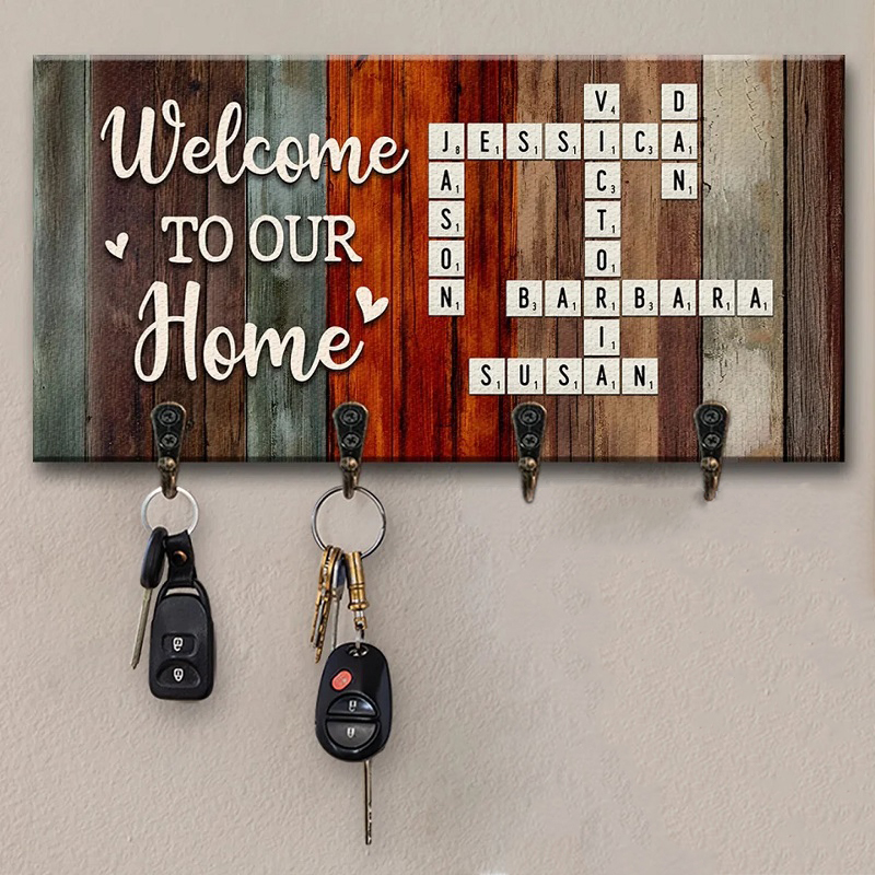 Spersonalizowany wieszak na klucze Witamy w naszym domu Śmieszny projekt Scrabble Idealny prezent na wystrój domu dla rodziny