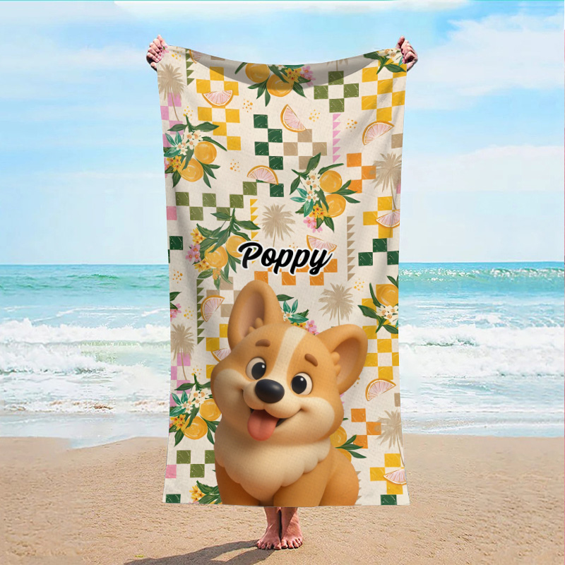 Personalized Name Bath Towel with Custom Photo Lovely Present for Pet Lover