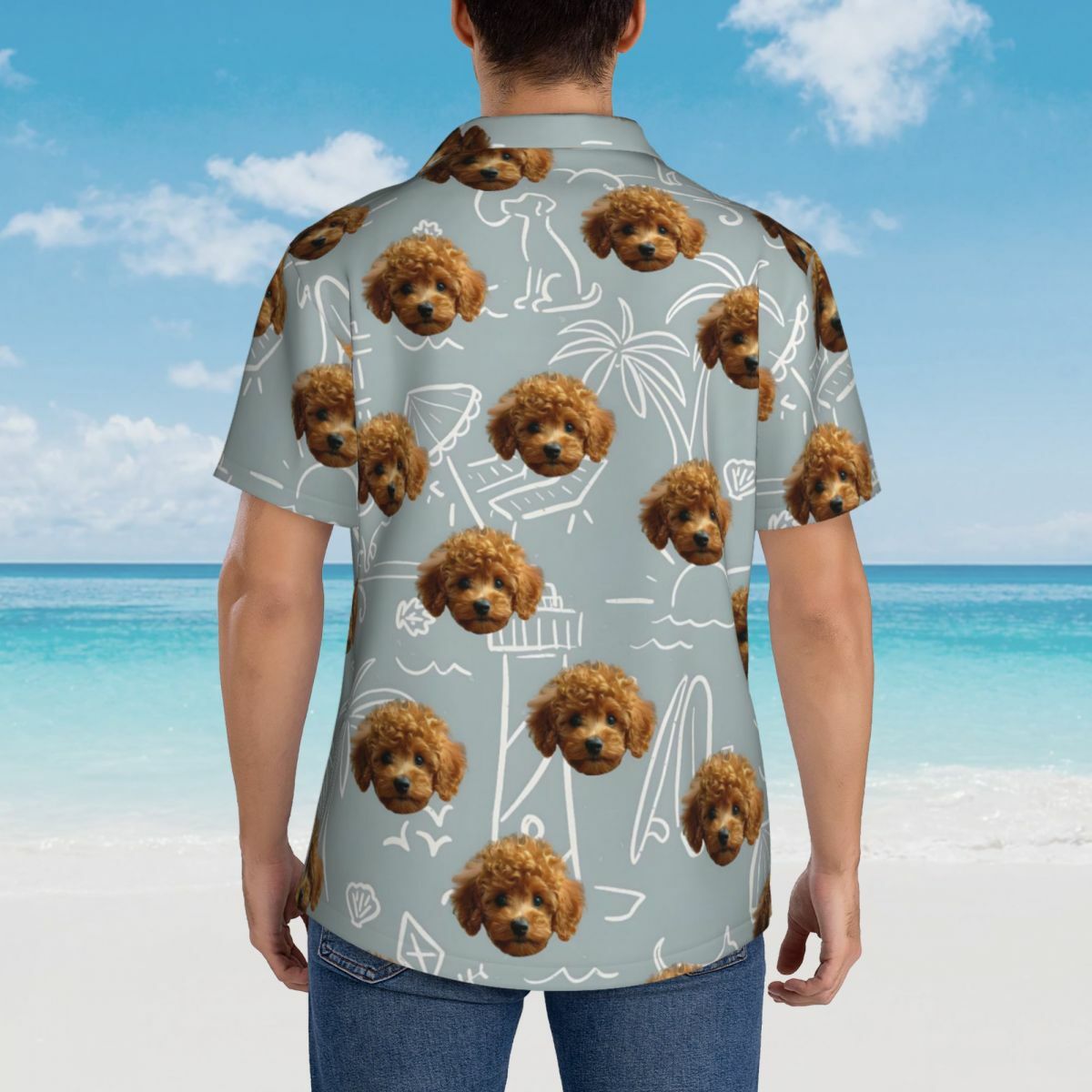 Personalized Hawaiian Shirt with Sketch Sun Umbrella Simple Summer Tops for Men