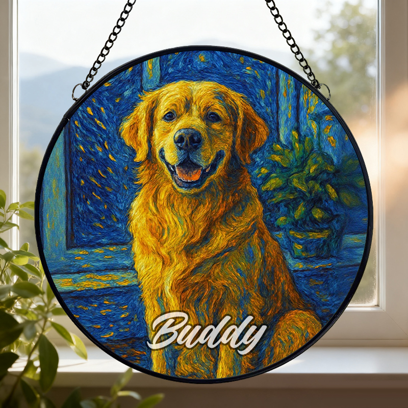 Personalized Window Hanging Suncatcher with Custom Cartoon Style Portrait for Pet Lovers