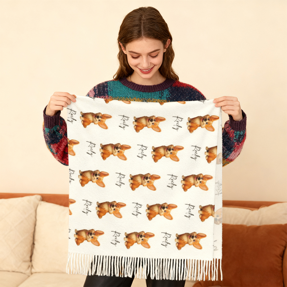 Custom Cartoon Scarf with Pet Photo and Cartoon Style Puppy Print Best Gift for Pet Owner