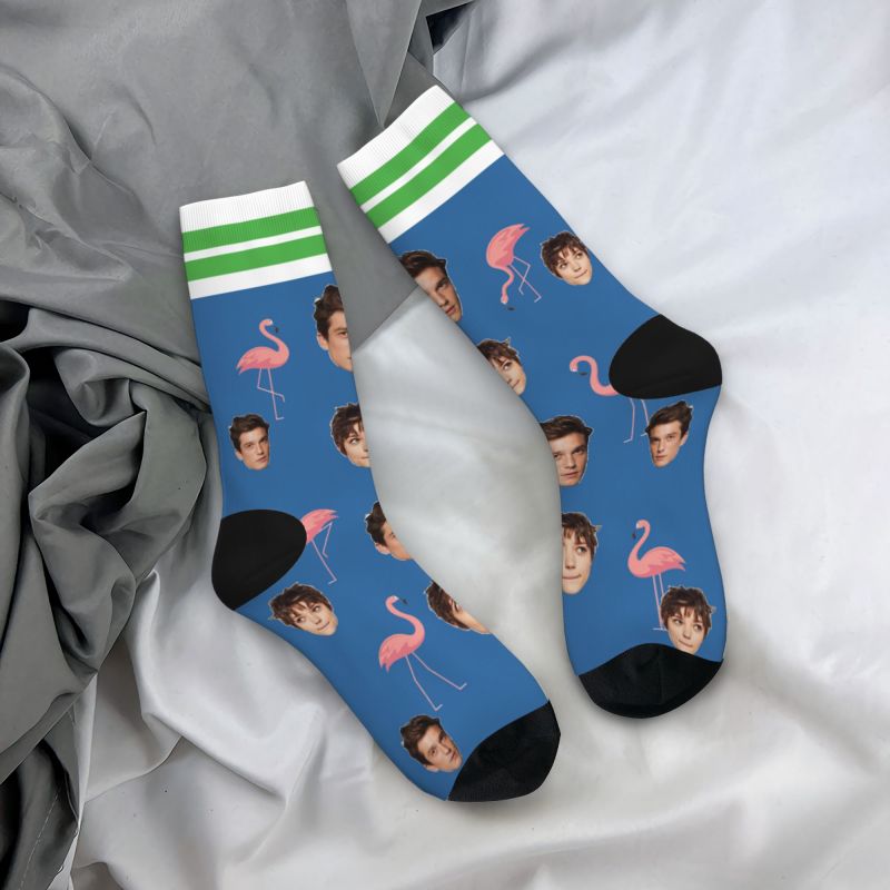 Calcetines faciales personalizados con estampado de flamencos de pareja