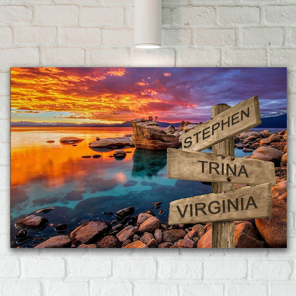 Personalized Name Canvas Wall Art with Colorful Sky Pattern Beautiful Family Gift