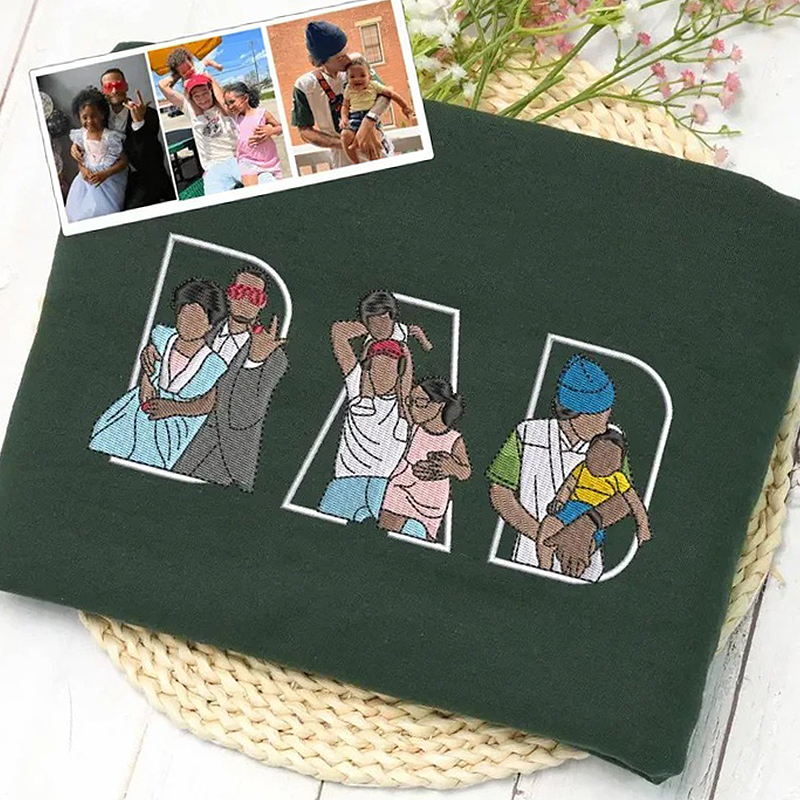 Personalized Sweatshirt Embroidered Custom Dad and Kids Photos Design Perfect Gift for Father's Day