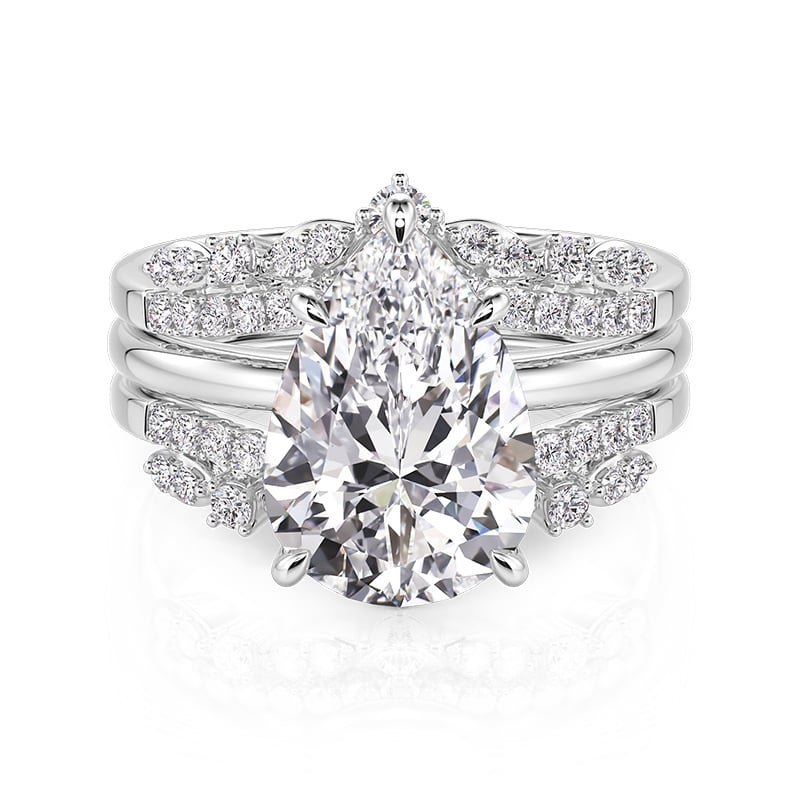 Jeulia Pear Cut Enhancer Engagement Ring Set Sterling Silver