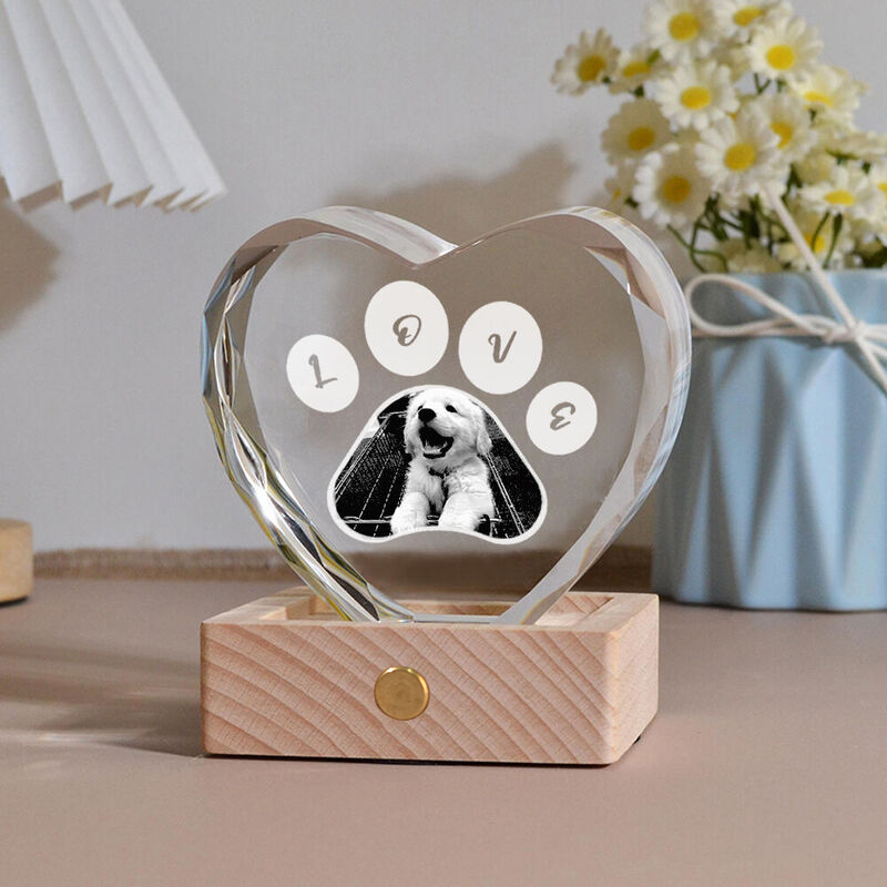 Personalized Carved Crystal Photo with Paw Print Pattern Desktop Deco for Pet Lovers