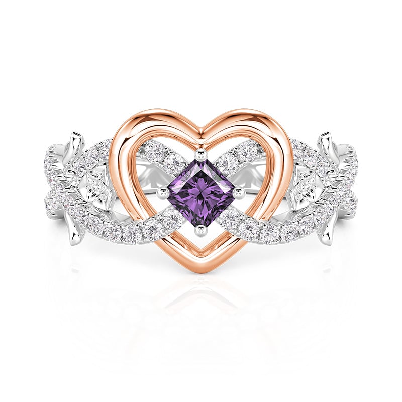 Jeulia Infinity Two Tone Heart Flower Ring Sterling Silver