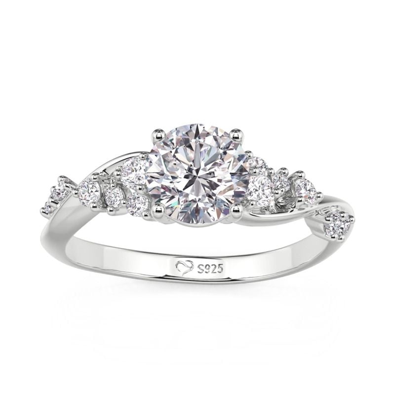 Jeulia Olivetta Twist Round Cut Engagement Ring Sterling Silver