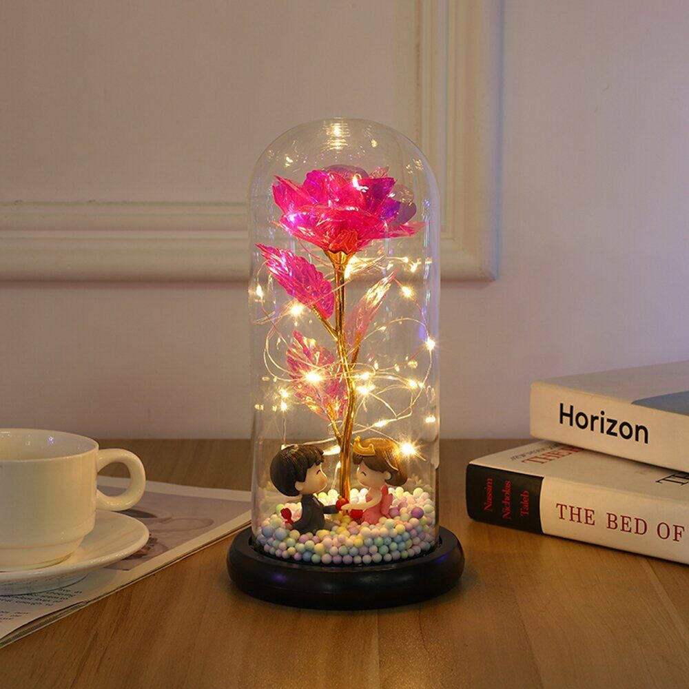 Galaxy Rose Glass Lampshade Eternal Flower Cartoon Couple Rose Flower Night Light Gift