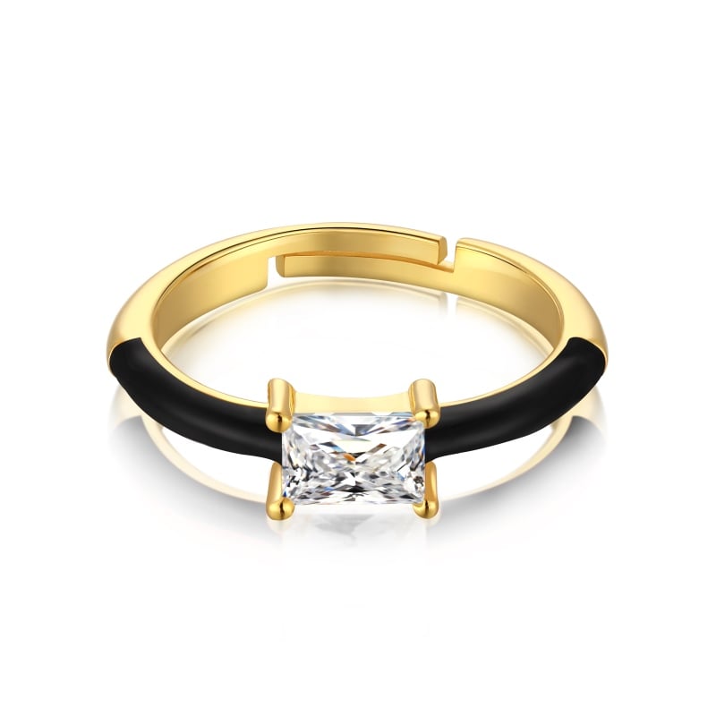 Jeulia Emerald Cut Enamel Sterling Silver Open Ring