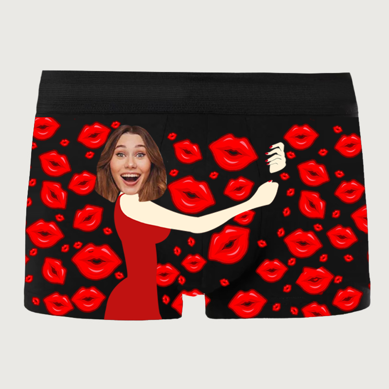 Personalized Picture Men's Underwear Boxer Briefs with Girlfriend Hugs Pattern Romantic Valentine's Gifts
