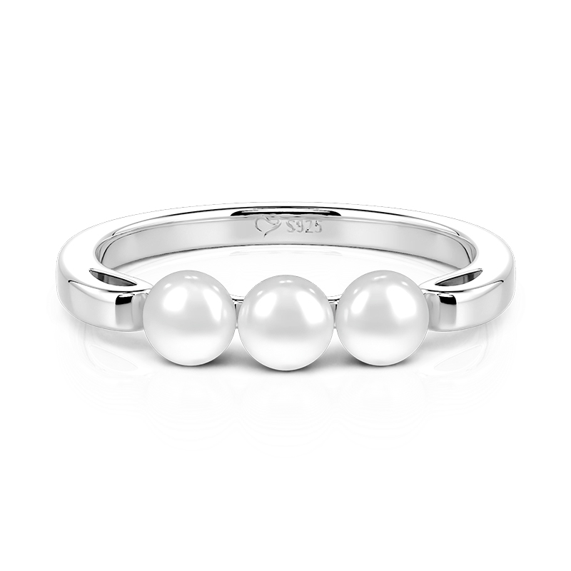 Jeulia Simple Three-Pearl Wedding Band Sterling Silver