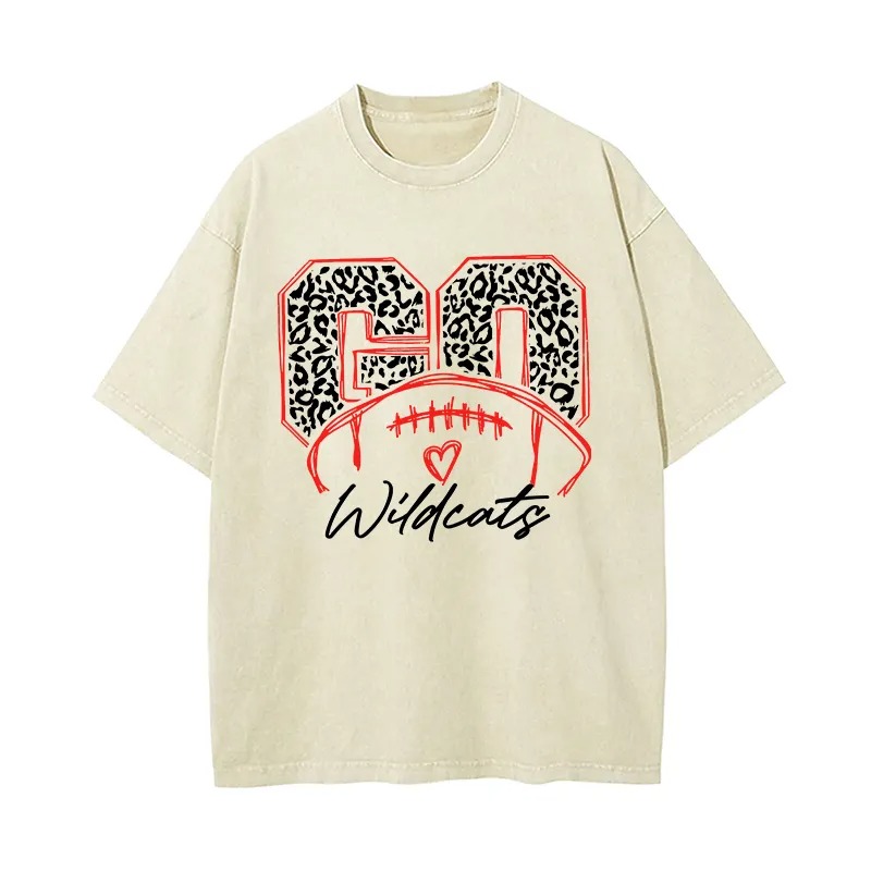 Personalized Washed T-shirt Go Football Leopard Print Custom Name Design Gift for Football Lovers
