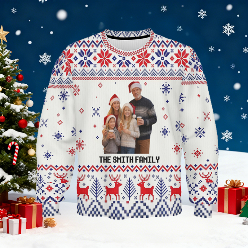 Personalized Ugly Sweater Unisex Custom Photo Winter Season Scene Design Perfect Christmas Gift for Family