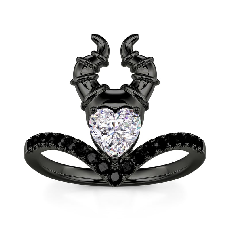 Heart Cut Black 925 Sterling Silver Rings for Women "My God Mother" Cocktail Rings