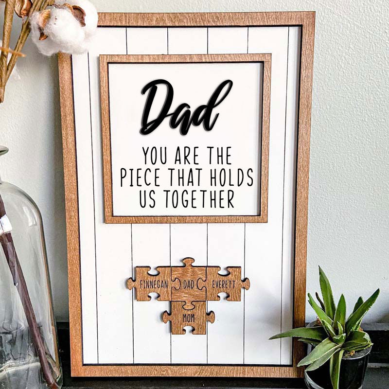 "You Are The Piece That Holds Us Together" Puzzles Pieces Name Sign Personalised Mother's Day Gift