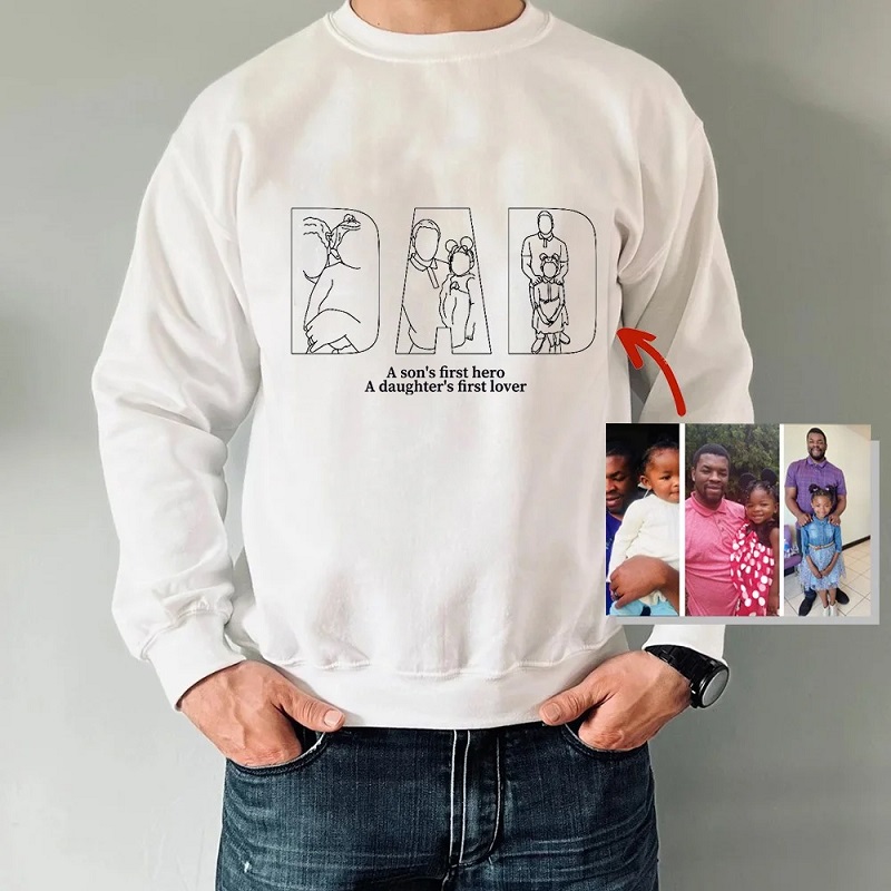 Personalized Sweatshirt Embroidered Custom Photos with Dad Pattern Design Perfect Gift for Father's Day