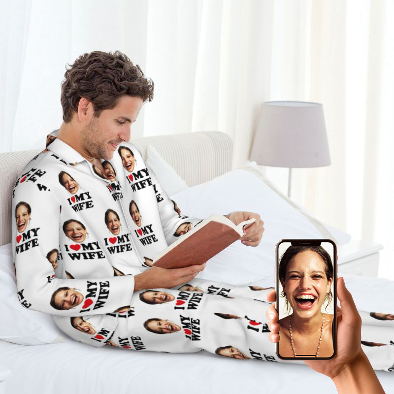 Personalized Pajamas Custom Photo I Love My Wife Attractive Anniversary Gift for Husband Wife
