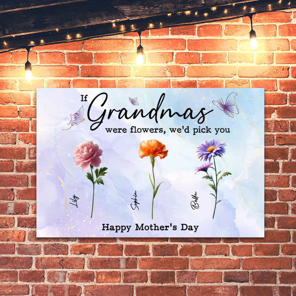 Personalized Name Canvas Wall Art with Custom Birthflower And Butterflies Pattern Beautiful Gift for Mother