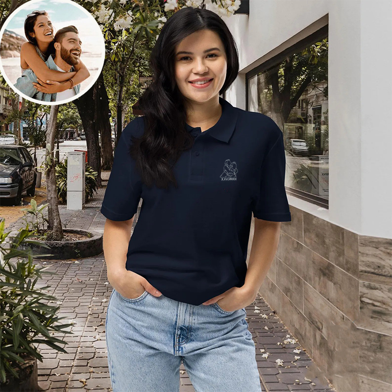 Personalized Picture Embroidered Polo Shirt with Custom Date Interesting Gift for Couples