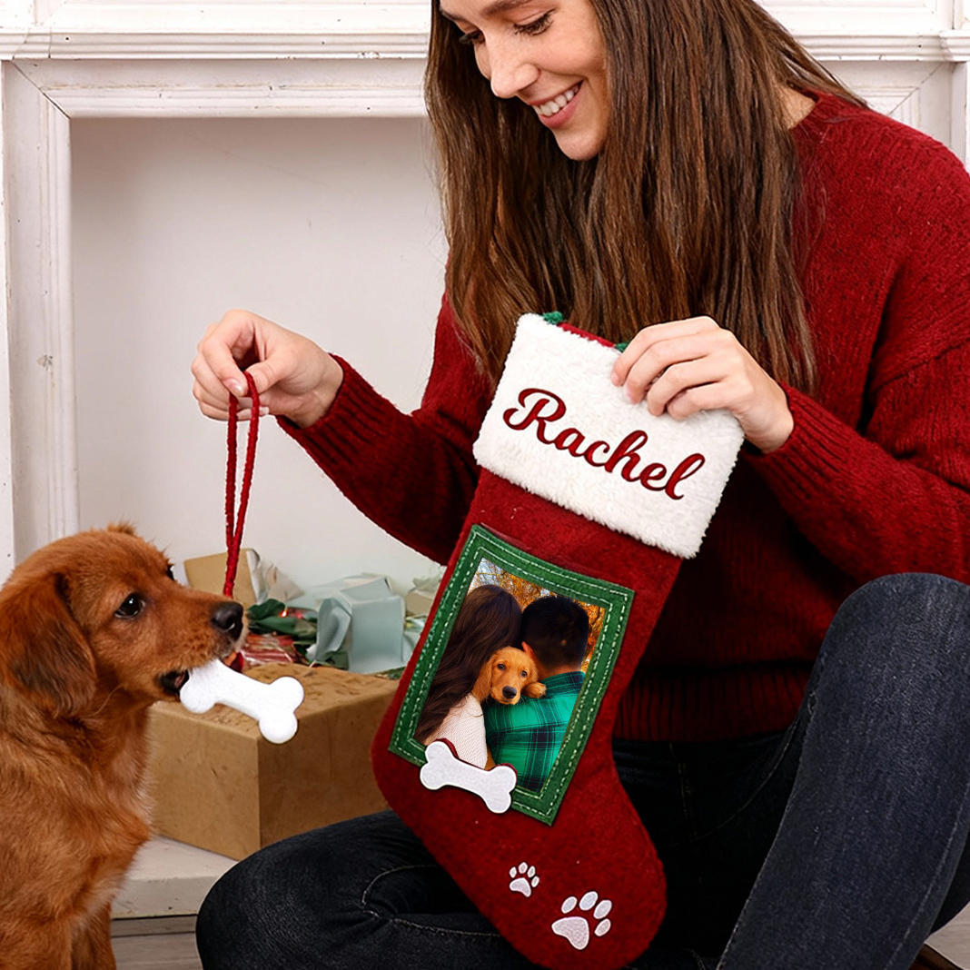 Personalized Christmas Stockings Customized Photo and Embroidered Name Gifts for Pet Lovers