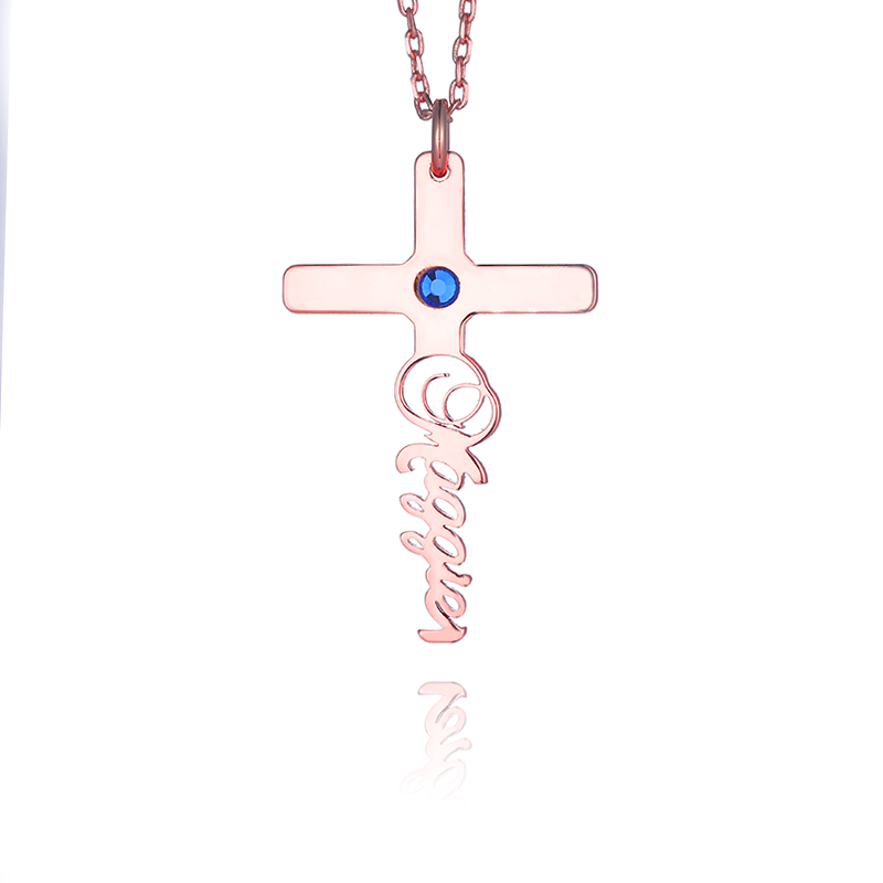 クロス 十字架 ネーム 誕生石 ネックレス