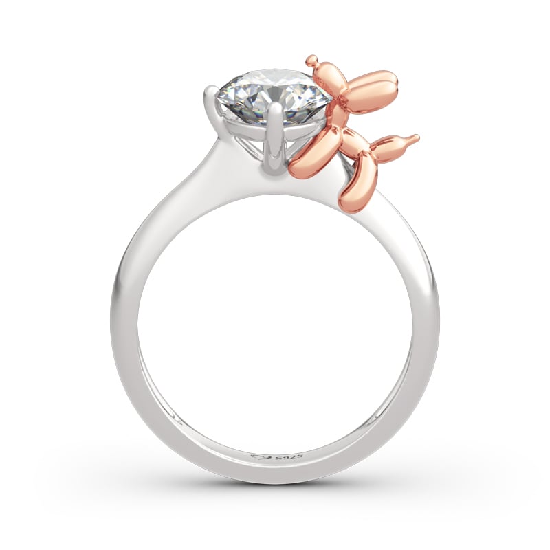 Cute Round Cut Sterling Silver Rings for Women - "Balloon Dog" Hug Me Collection