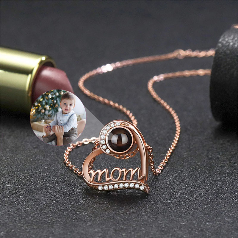 Personalized Photo Projection Mom In Heart Necklace With Picture Inside